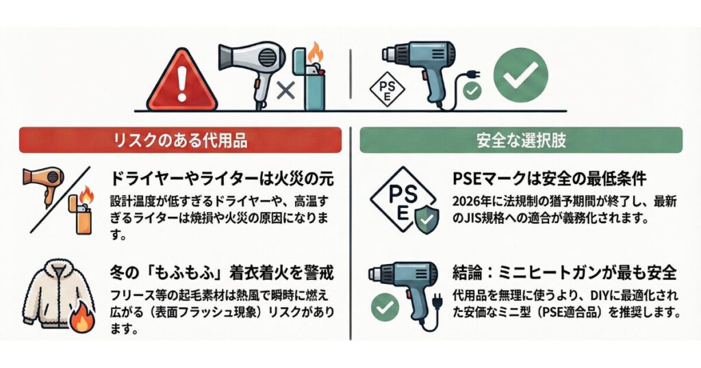 ヒートガンの代用品を使う前に知るべき安全基準
