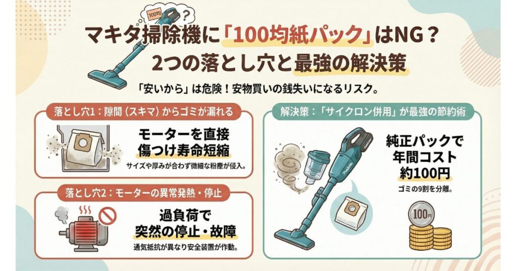 マキタ掃除機の紙パックを100均で代用する落とし穴