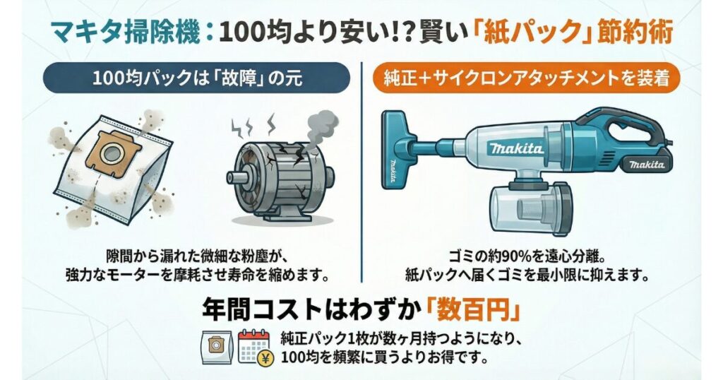 マキタ掃除機の紙パックを100均よりお得に使う方法