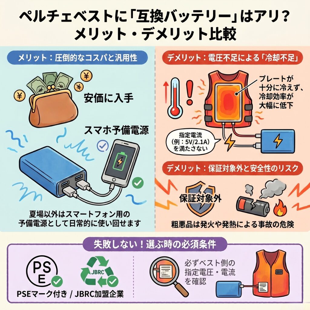 ペルチェベストに互換バッテリーを使うメリットとデメリット