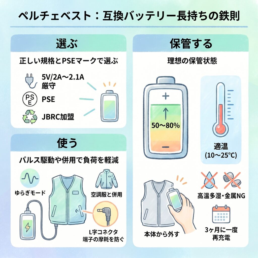 ペルチェベストの互換バッテリーを長持ちさせる効果的な活用・保管術