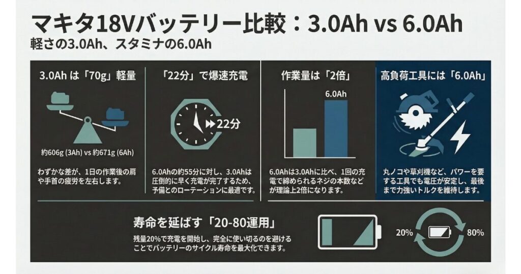 マキタバッテリー18Vの3Ahと6Ahの違いを解説