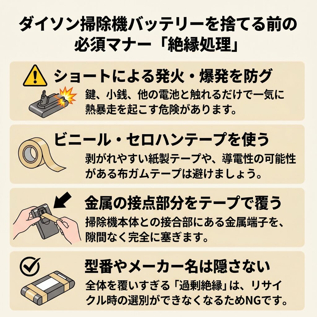 ダイソン掃除機のバッテリーの捨て方における必須作業「絶縁処理」