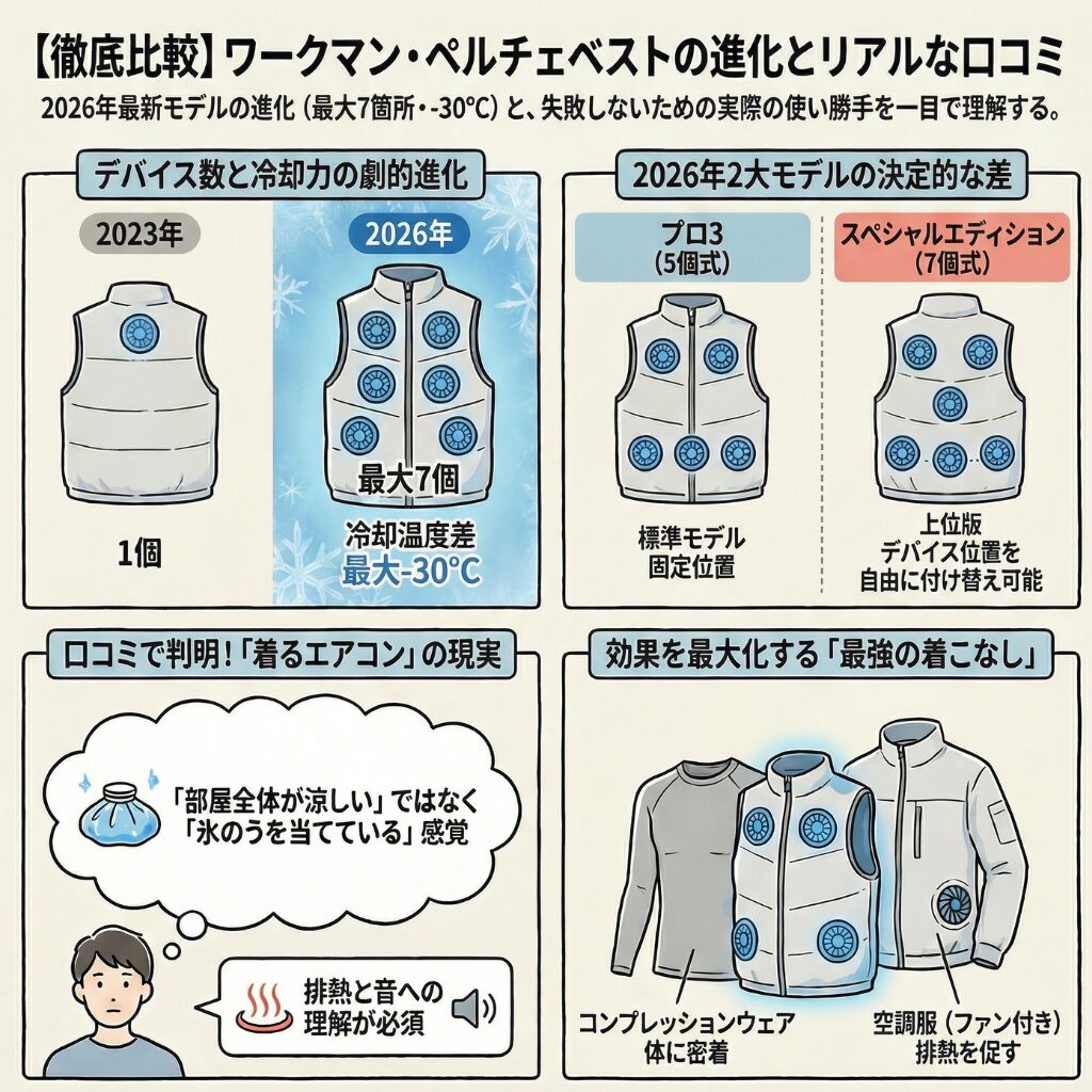 ワークマンのペルチェベスト最新モデルの口コミと過去比較