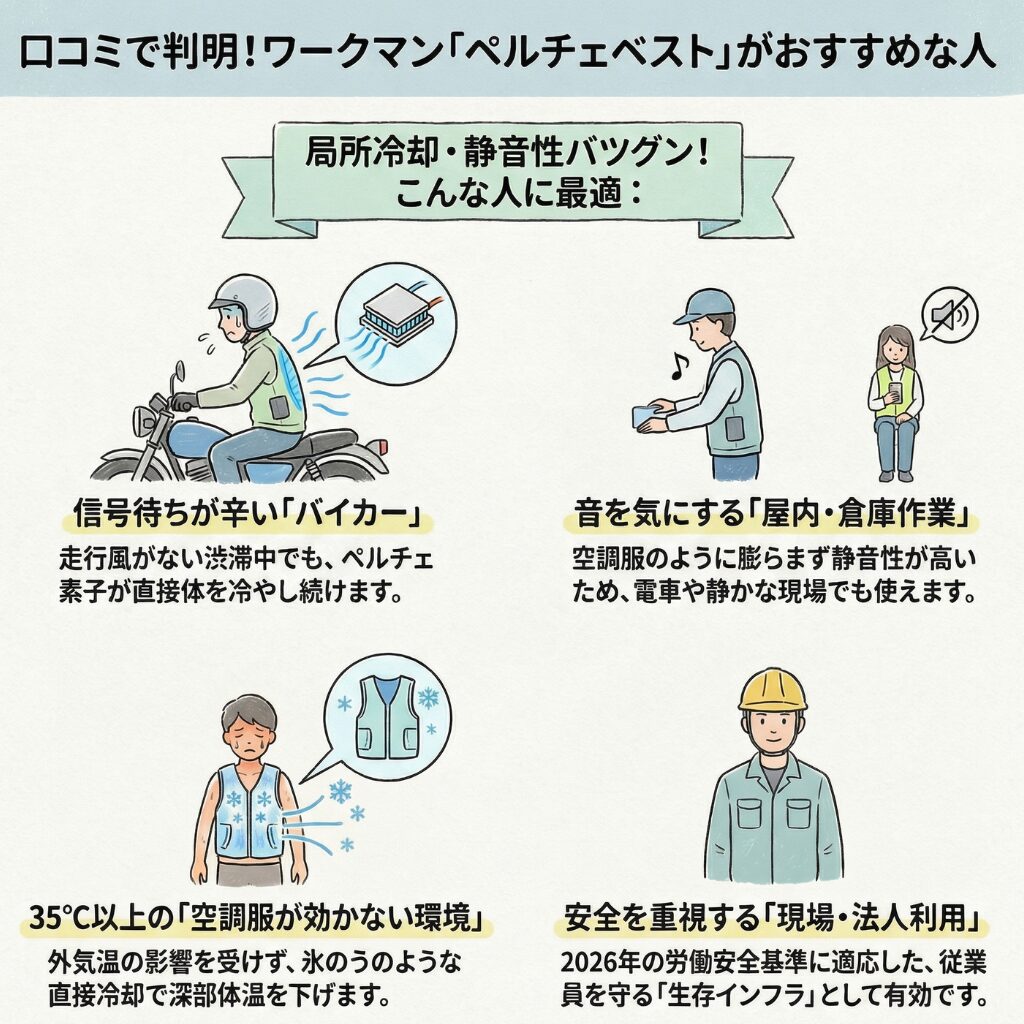 口コミから紐解くワークマンのペルチェベストがおすすめな人