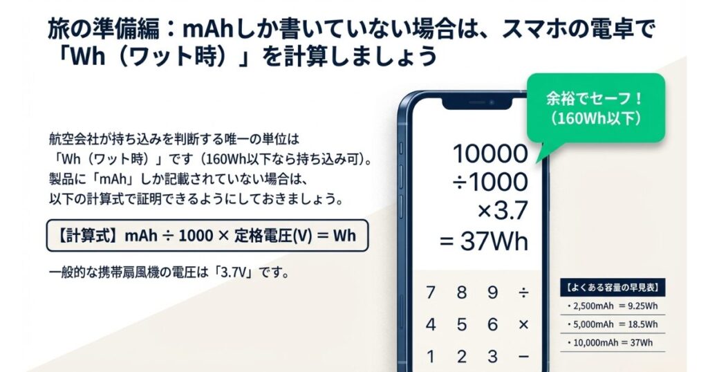 容量ワット時やアンペア時の計算方法