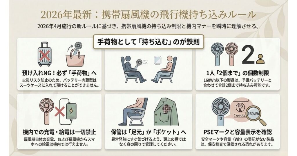 携帯扇風機の飛行機持ち込み基本ルール