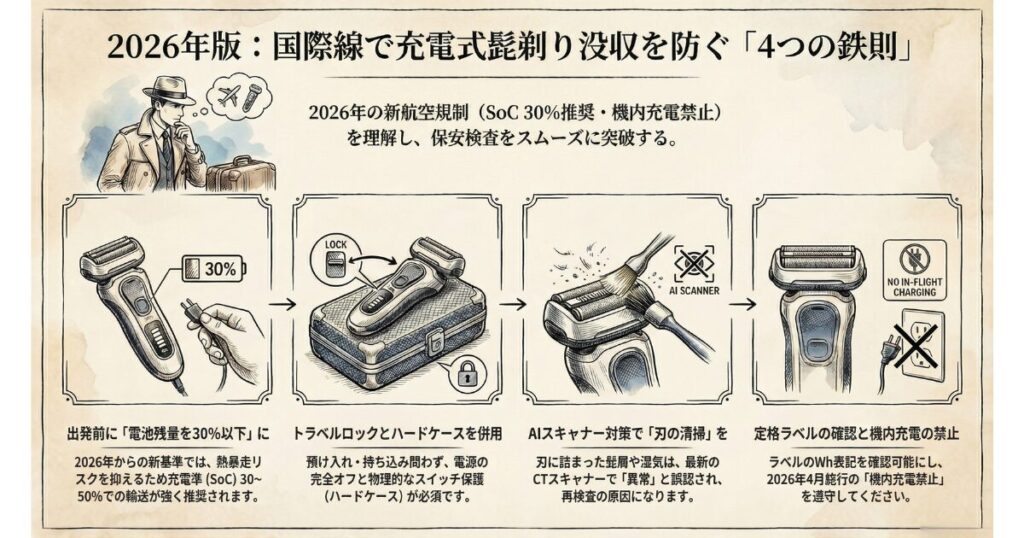 充電式髭剃りの国際線でのトラブル対策