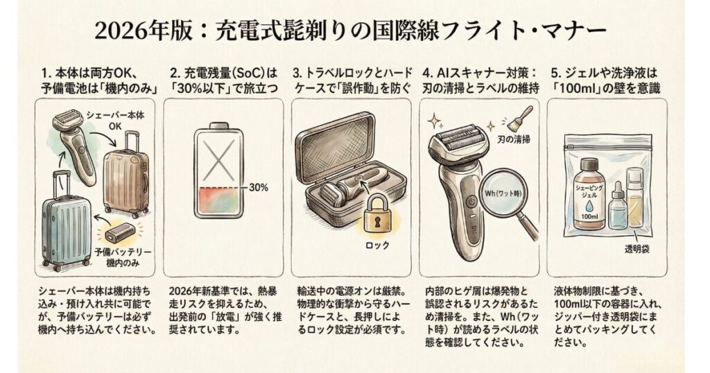 充電式髭剃りを国際線へ持ち込むルール