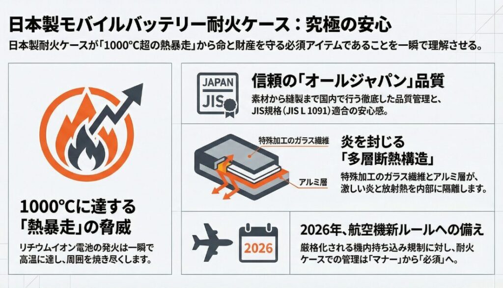 おすすめの日本製モバイルバッテリー耐火ケース