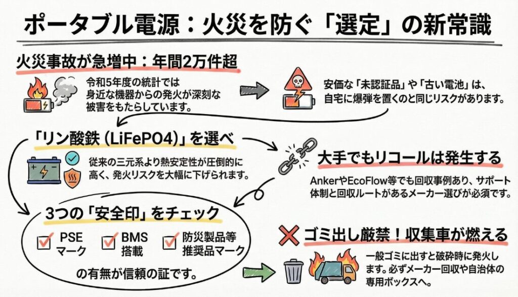 ポータブル電源の火災事故とメーカーの実態