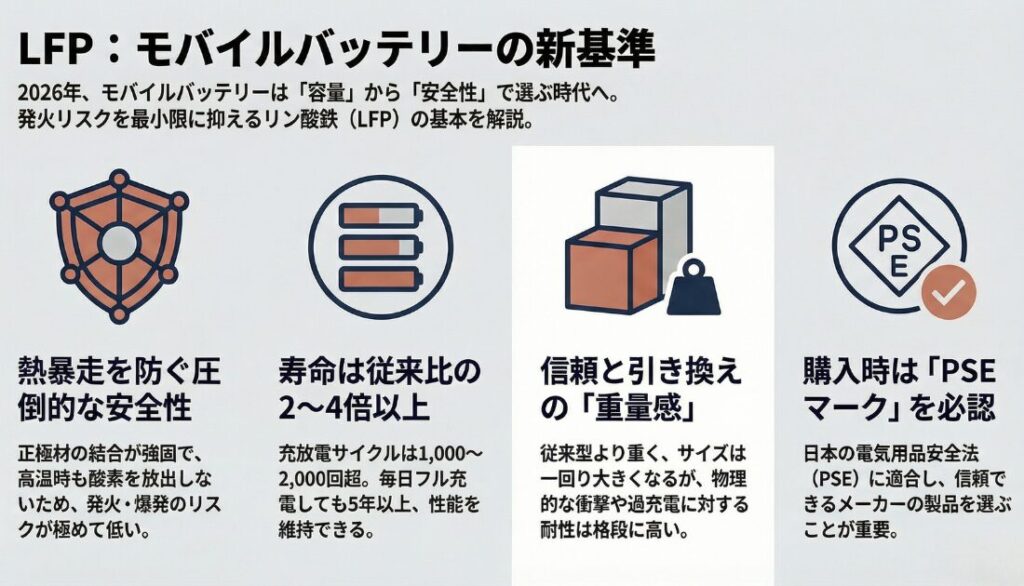 リン酸鉄リチウムイオンのモバイルバッテリーの基本