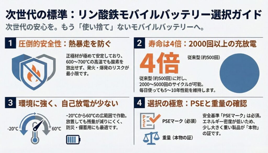 リン酸鉄リチウムイオンのモバイルバッテリー厳選