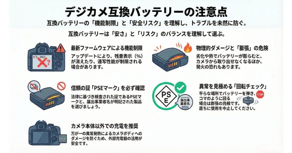 デジカメの互換バッテリーの注意点