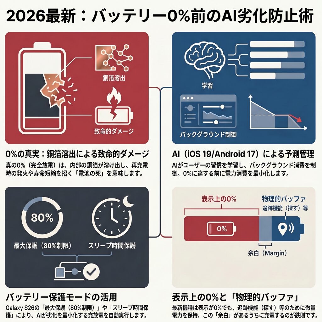 【2026年最新】バッテリーが0パーセントになる前の劣化防止AI機能