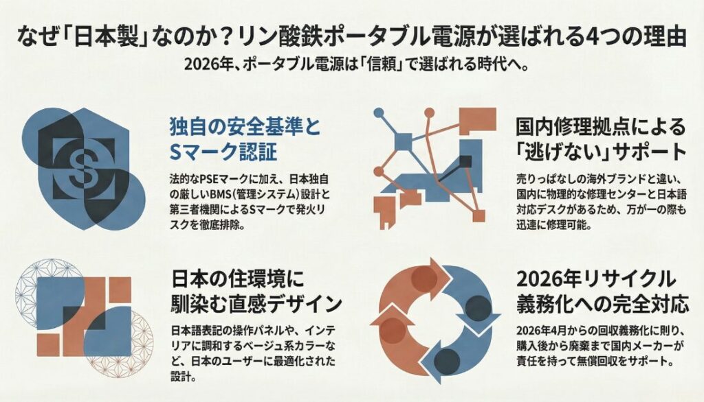 日本製のリン酸鉄リチウムポータブル電源が選ばれる理由