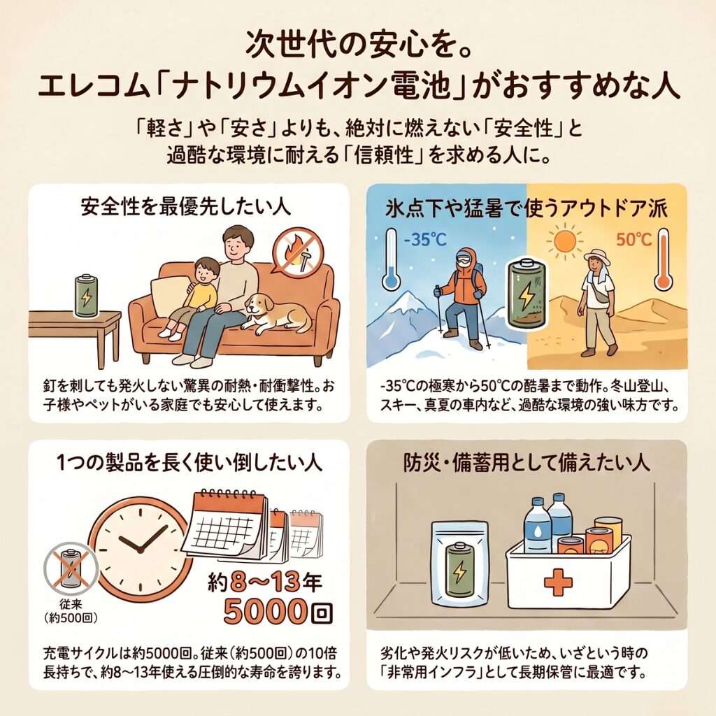 エレコムのナトリウムイオンバッテリーがおすすめな人