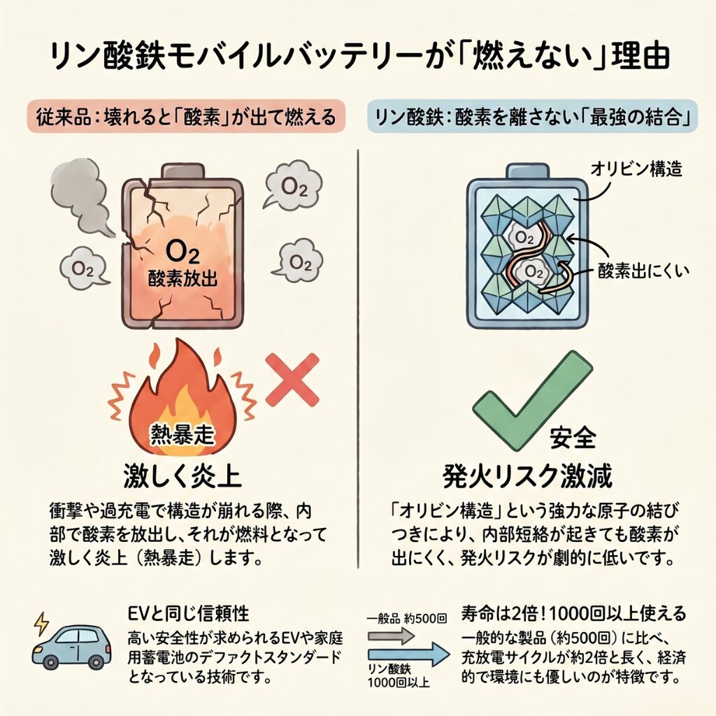 リン酸鉄モバイルバッテリーの安全性：発火しない理由と従来品との違い