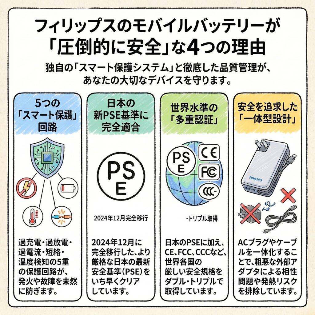 フィリップスのモバイルバッテリーの安全性が高い4つの理由