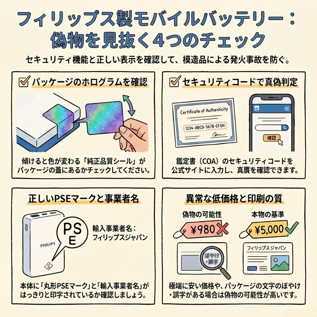 フィリップスのモバイルバッテリーの安全性を脅かす偽物の見分け方